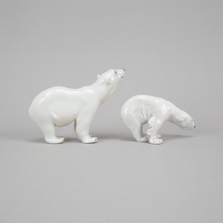 Royal Copenhagen, three porcelain polar bears, 238, 321 and 417, Denmark.