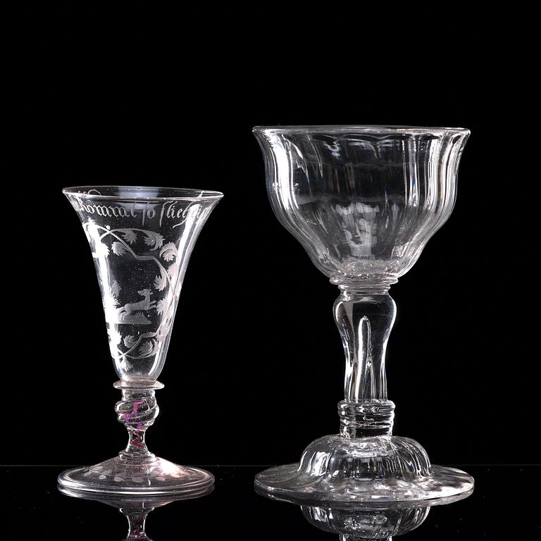 Two wine glasses, 18th Century.