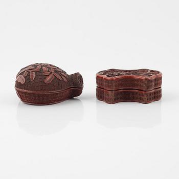 Two Chinese/Japanese red lacquer boxes with covers, first half of the 20th century.