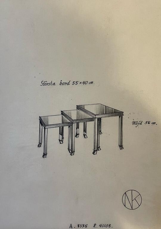 Axel Einar Hjorth, a set of three occasional palisander tables, "Caesar", ordered as a special commission, Nordiska Kompaniet, Sweden 1937.