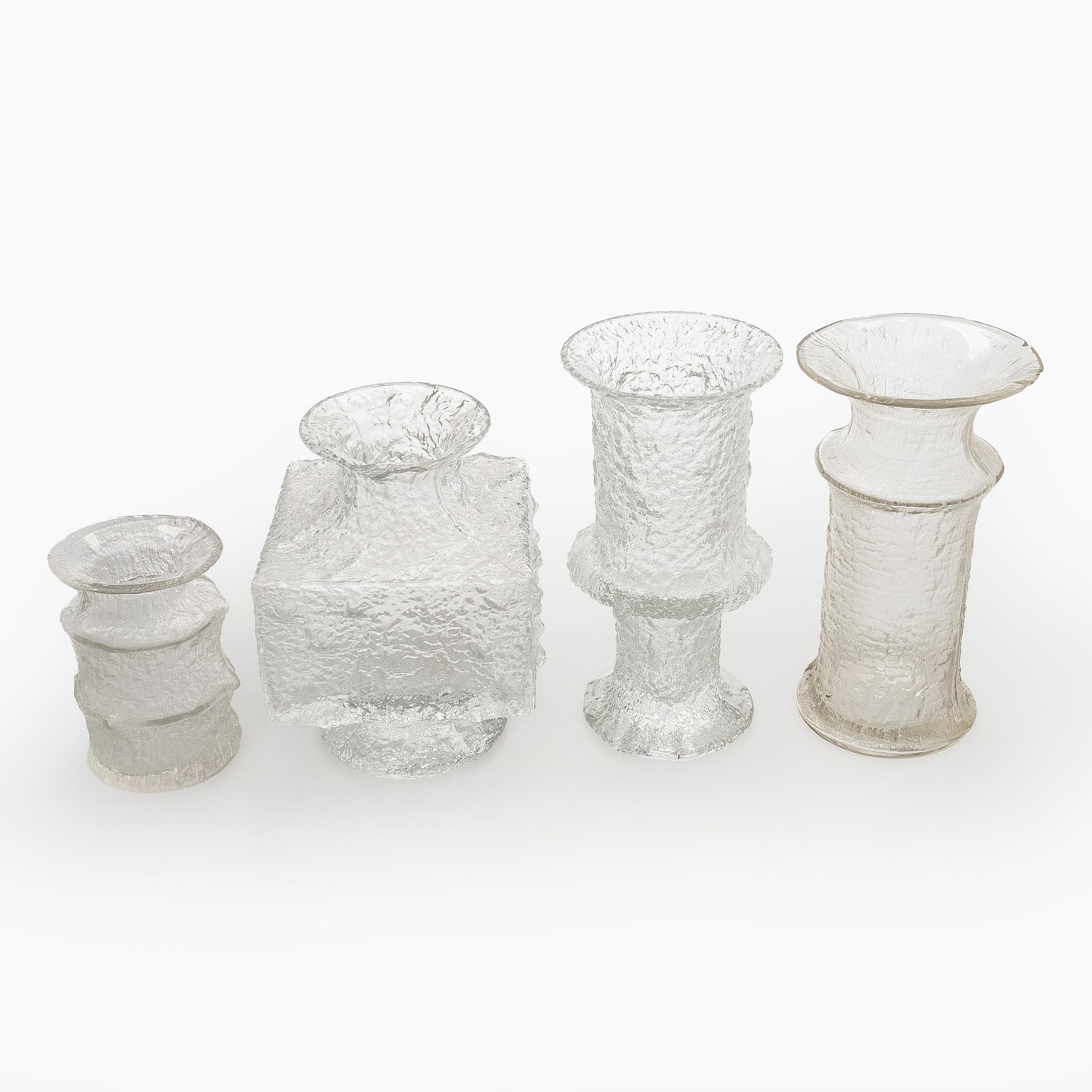 Timo Sarpaneva, vases, 4 pcs, glass, Finlandia series, signed.