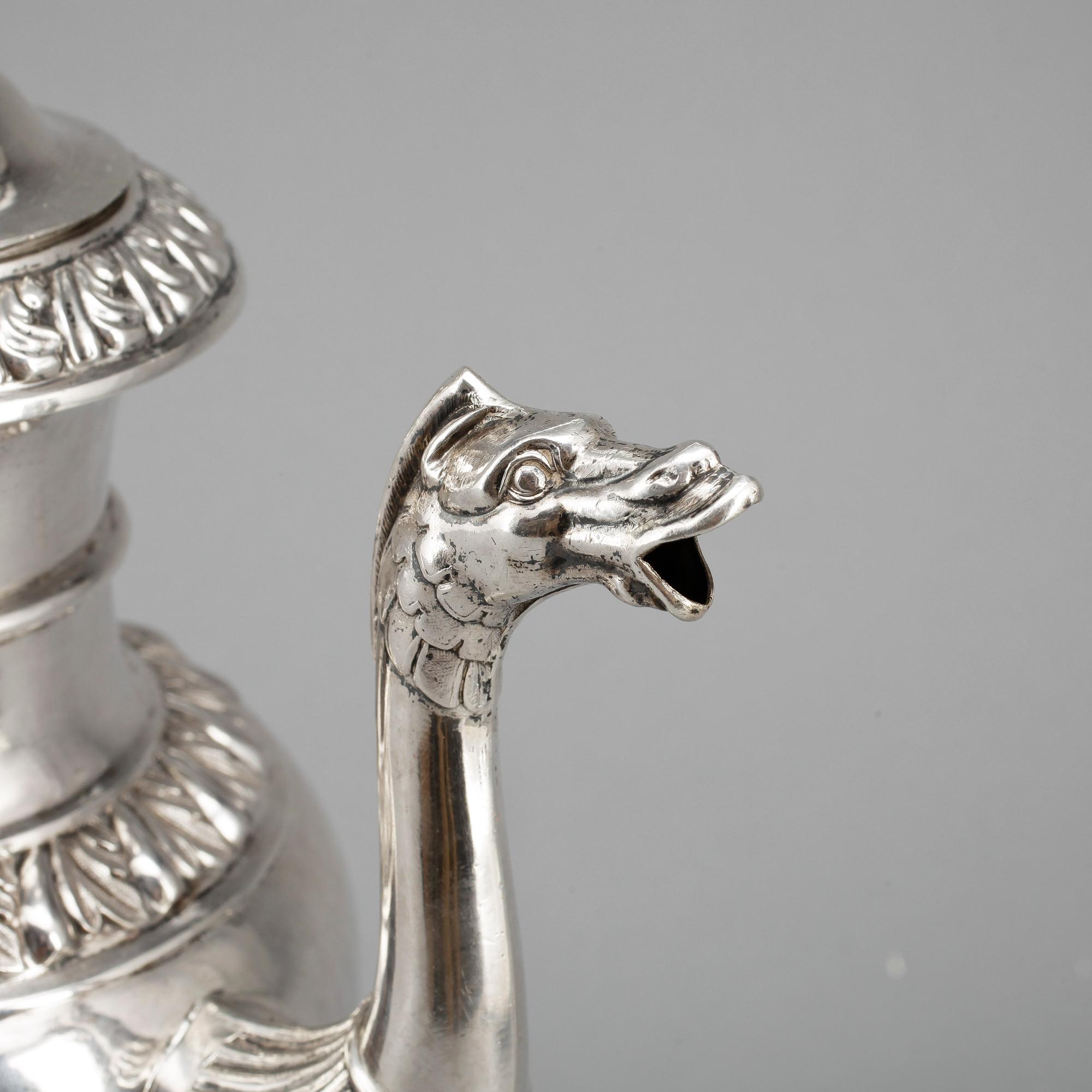 KAFFEKANNA, silver, Anders Lundqvist, Stockholm 1843. Vikt ca 768 gram.