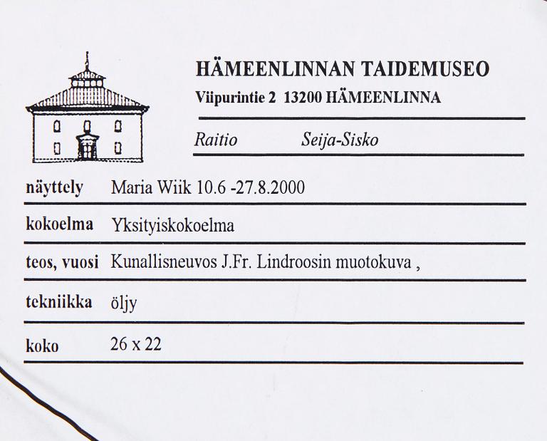 MARIA WIIK, PORTRÄTT AV KOMMUNALRÅDET  J. FR. LINDROOS.