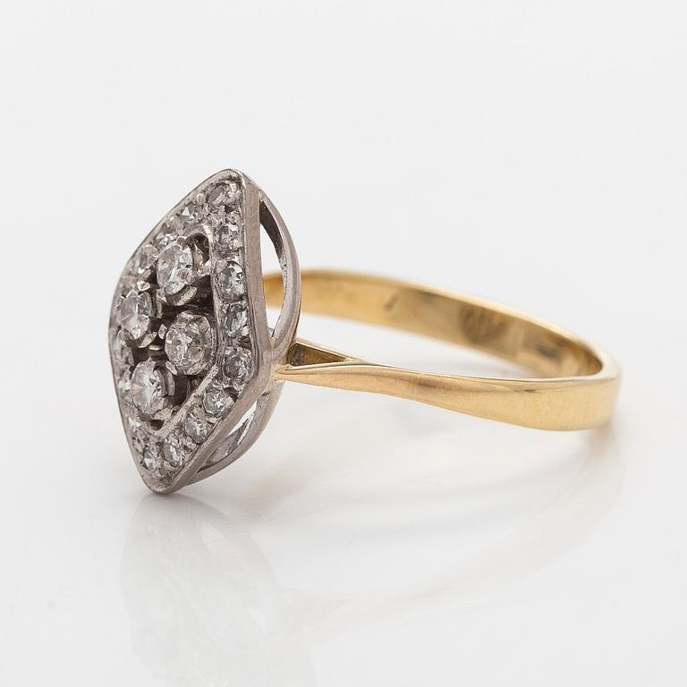 Sormus, briljantti- ja 8/8-hiotut timantit, 18K kultaa.