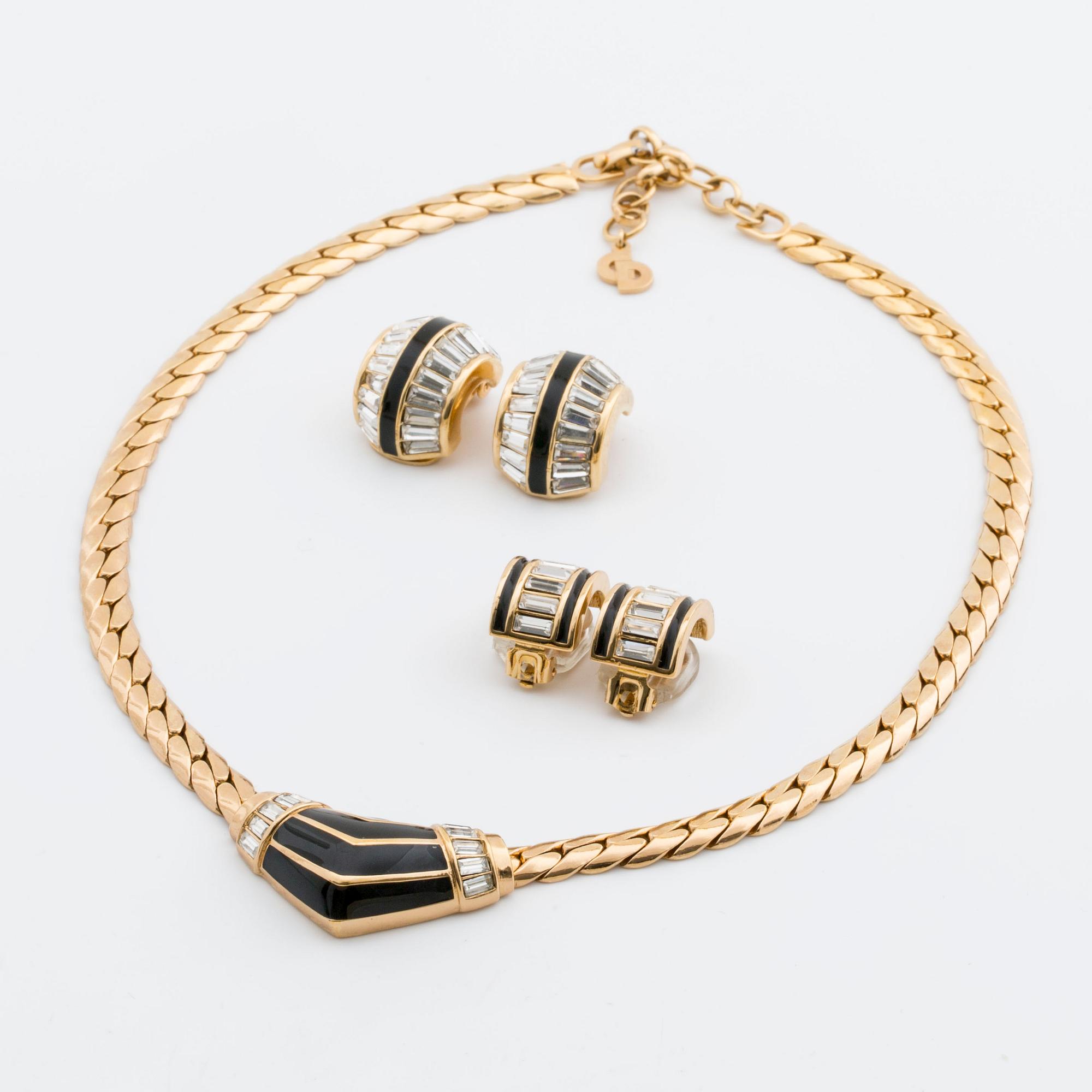 CHRISTIAN DIOR, necklace and two pairs of earrings.