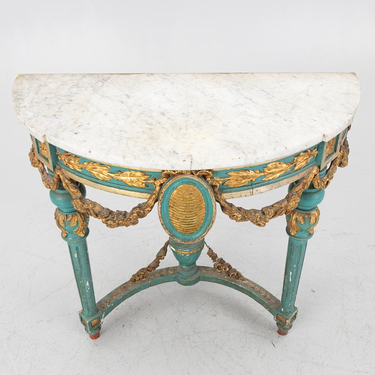 A Gustavian style console table, around 1900.