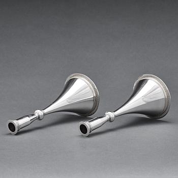 Wiwen Nilsson, two sterling candlesticks, Lund 1956-57, the Byzantine model.