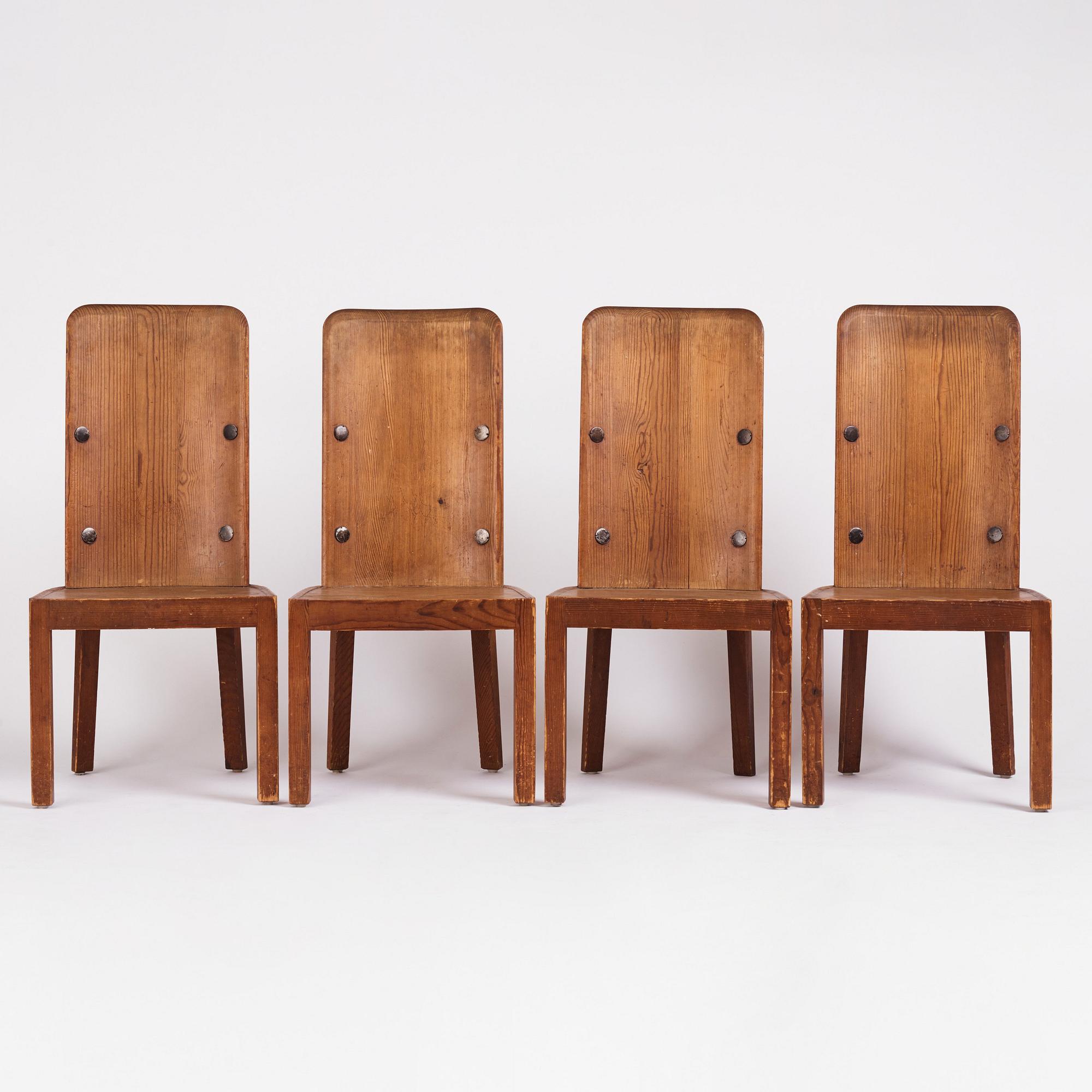 Axel Einar Hjorth, a set of four "Lovö" stained pine chairs, Nordiska Kompaniet 1930s.