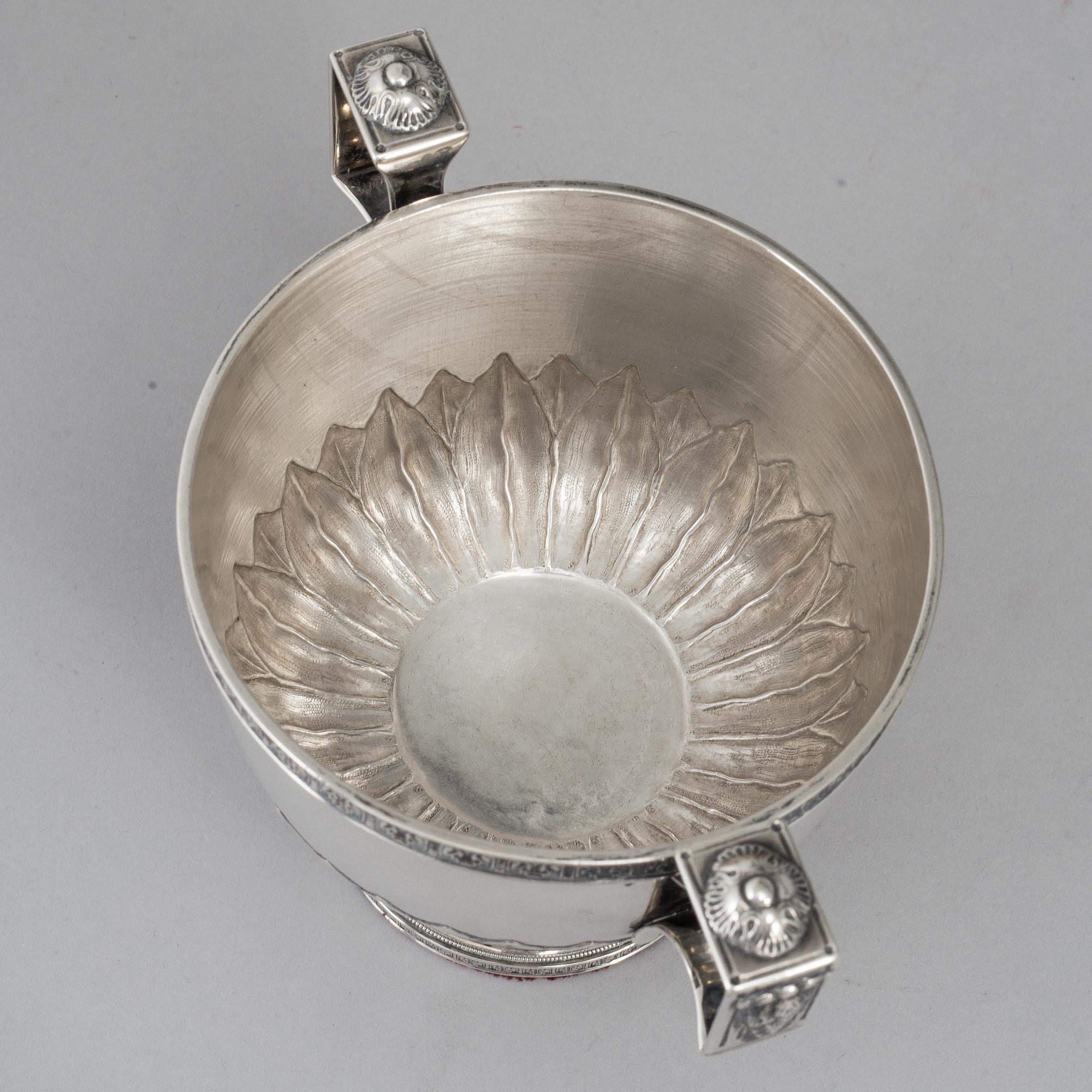 JE TORSK, sockerskålar, ett par, med fat och skedar, silver, Stockholm 1902.
