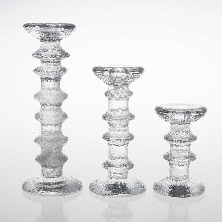 TIMO SARPANEVA, SEVEN FESTIVO GLASS CANDLESTICKS, Iittala, partly signed TS.