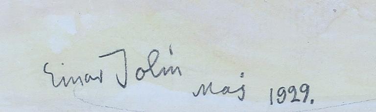 EINAR JOLIN, akvarell. Sign och daterad maj 1929.
