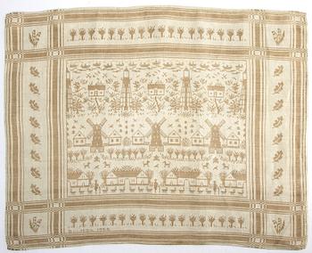 Tabletter/dukar två st varav en Systrarna Svensson Hagestad damast 1900-talets mitt ca 46x34 cm och 54x37 cm.