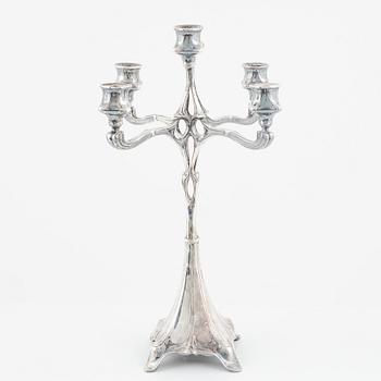 A silver plated Art Nouveau candelabra, early 20th Century.