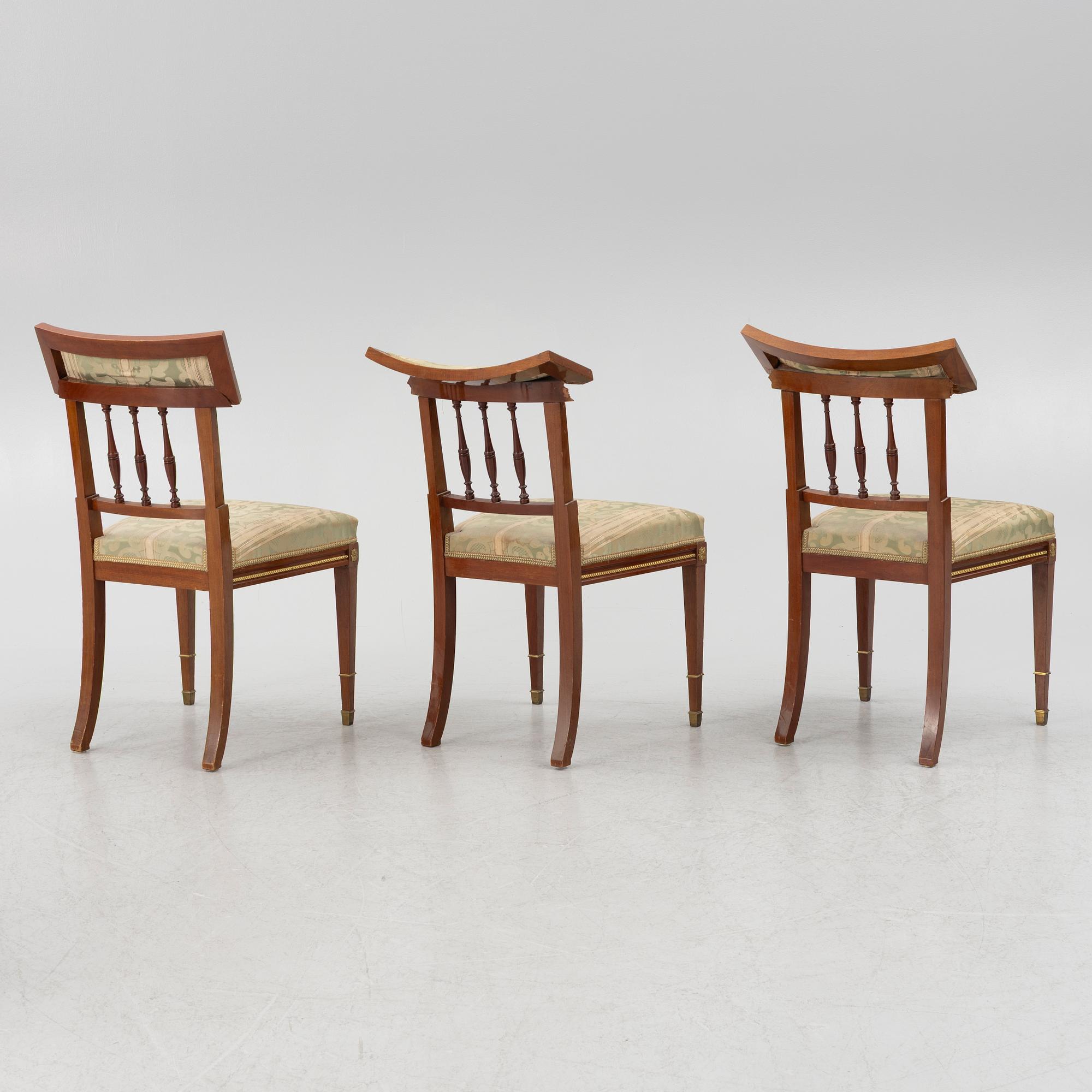 A sofa, two armchairs, four chairs and table, Empire style, 20th century.