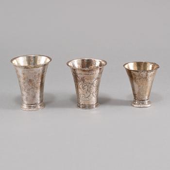 BÄGARE, 3 st, silver, bl a Sverige, 1700/1800-tal, vikt 132 gram.