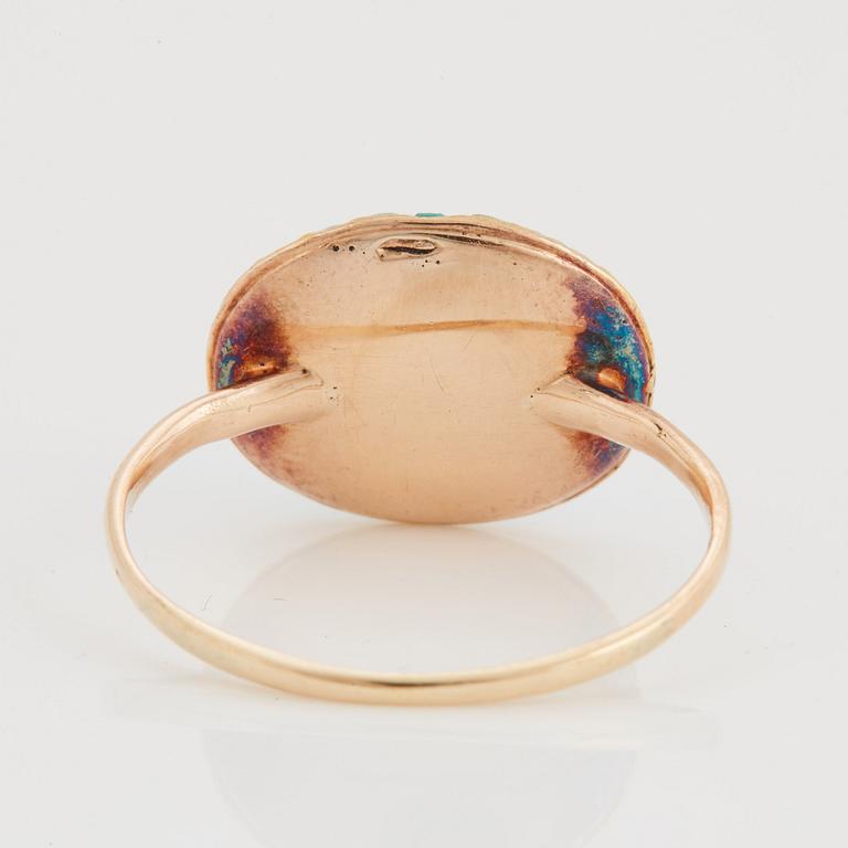 Ring med turkoser och gammalslipade diamanter.