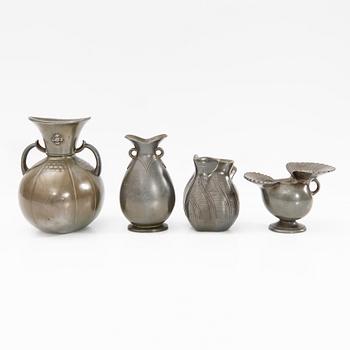 Just Andersen, vases, 4 pcs, Denmark, first half of the 20th century.