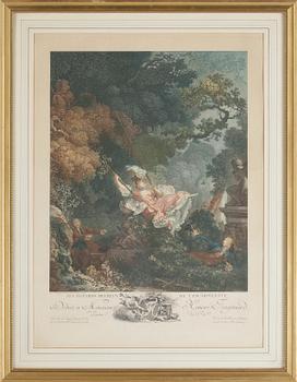 GRAVYRER, 2 st, efter Jean Honoré Fragonard, 1800/1900-tal.