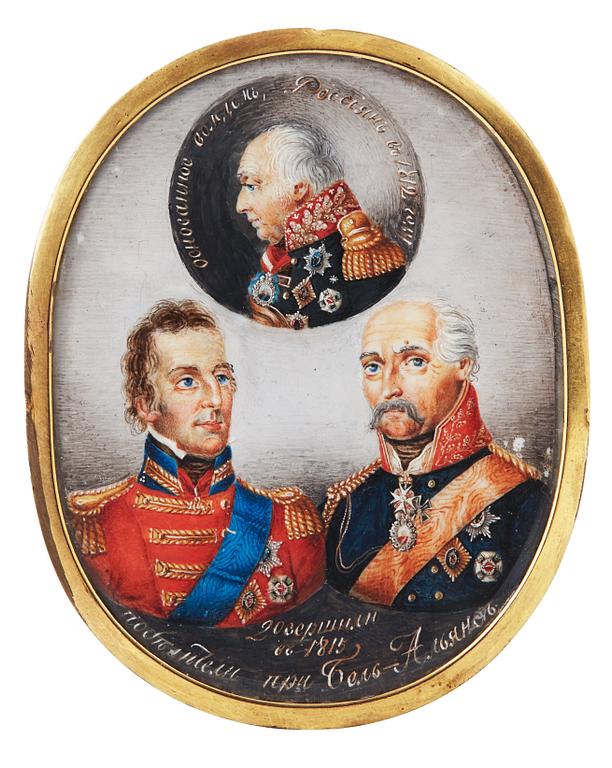 Field Marshal M. I. Kutuzov, Prussian Field Marshal G. Blucher and British Field Marshal A. Wellington.