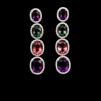 ÖRHÄNGEN, 1 par, 18 k vitguld, turmaliner, ametister och diamanter.