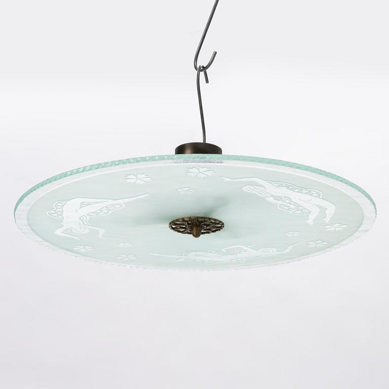 A glass ceiling light, 1930's/40's.