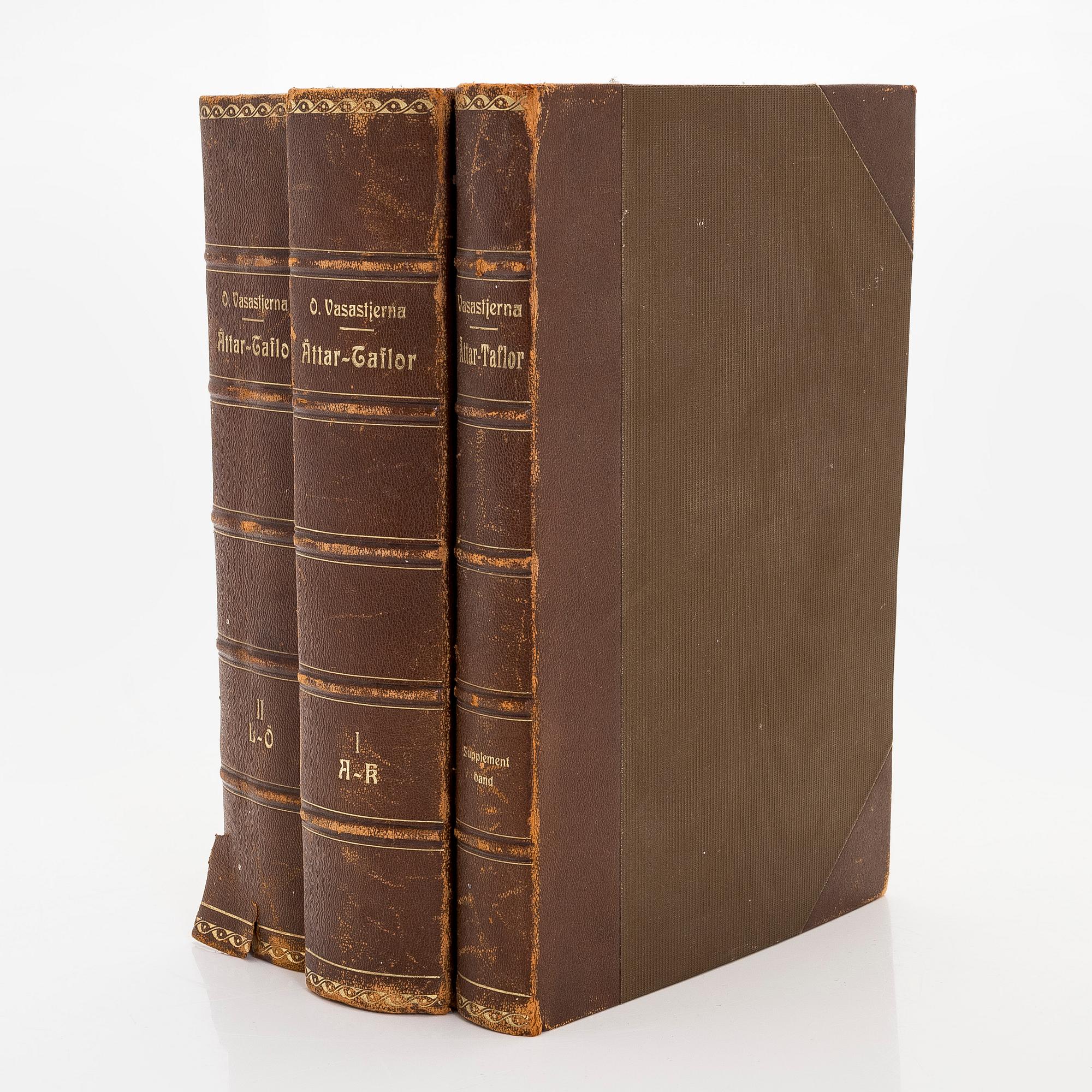 Kirjateos, 3 nidettä, Sukutaulut "Suomen Ritarihuoneeseen otetusta aatelistosta" I-II lisäosa 1879-1883.