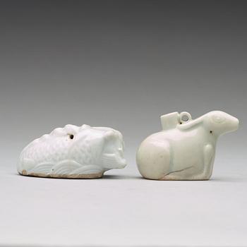 Two white glazed brush washers, Qing dynasty (1644-1912).