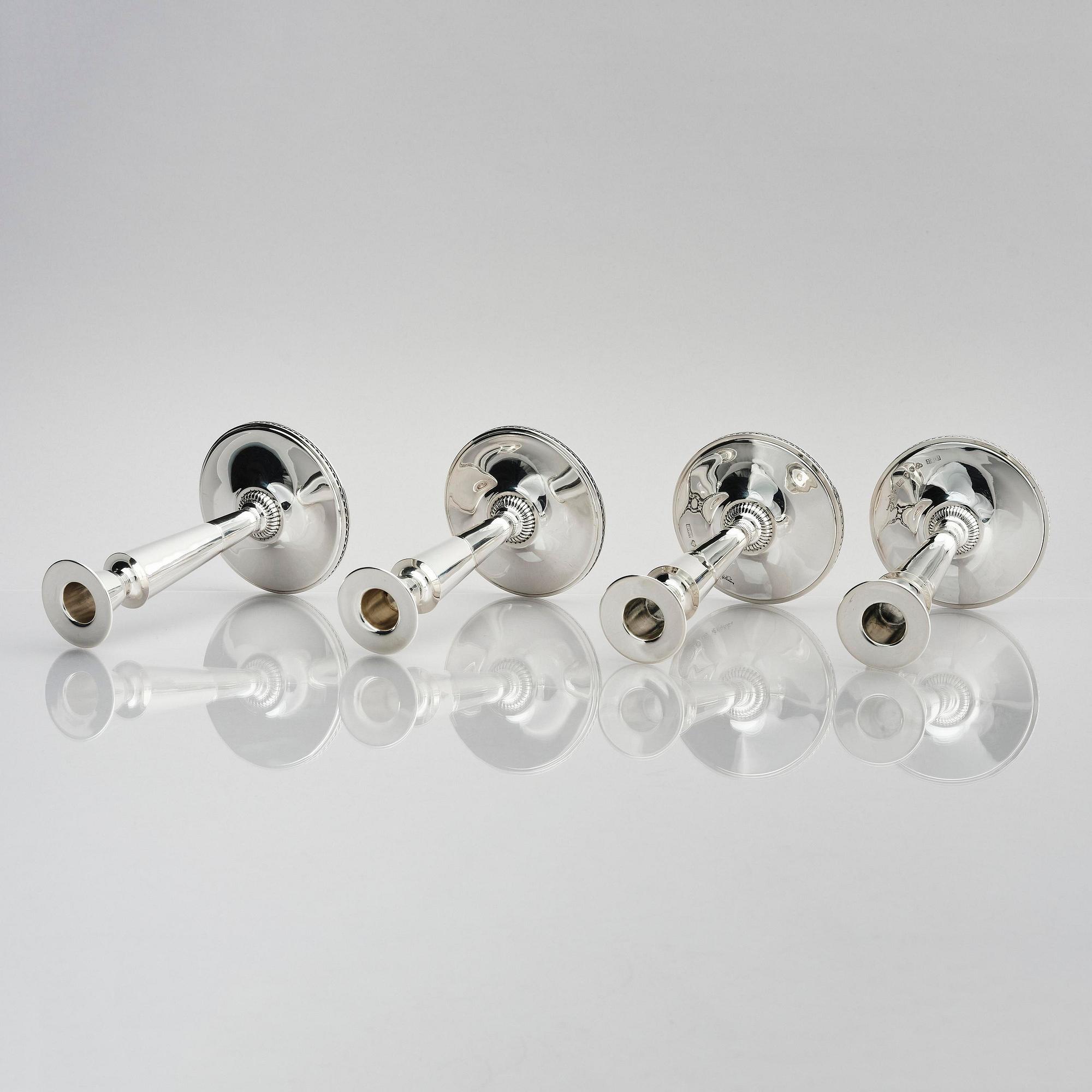 Eric Råström, four silver candlesticks, company CG Råström, Stockholm, Sweden 1965-1973.