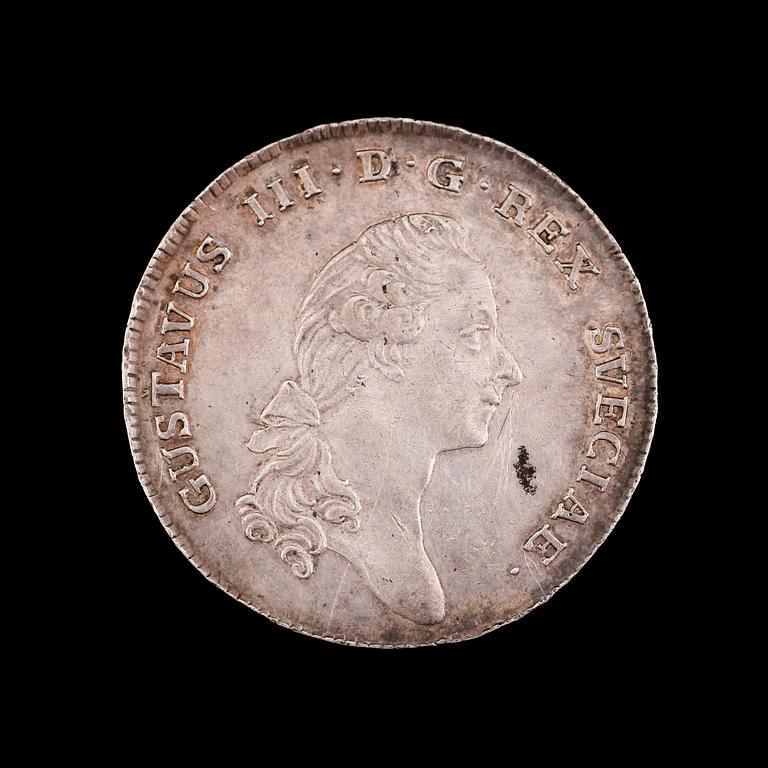 SILVERMYNT, 1 riksdaler, Gustav III, 1782.