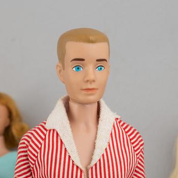 Barbiedockor, 5 st, bl a "Midge", "Skipper" & "Ken", Mattel, 1960-tal.