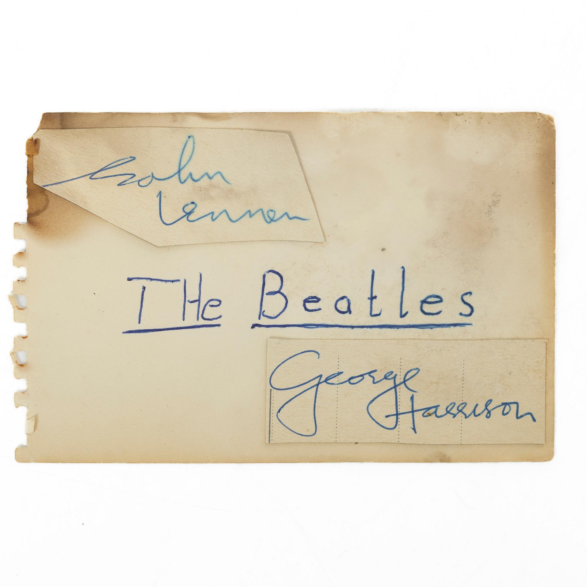 The Beatles, autographs, 3 sheets signed by John Lennon; Paul McCartney; George Harrison; Ringo Starr and Jimmie Nicol.
