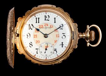 FICKUR, Illinois Watch Co, guld 'en trois couleurs, med ankarkedja, Amerika, 1800-talets slut.