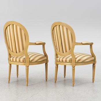 A pair of Gustavian armchairs, Sweden, late 18th century.