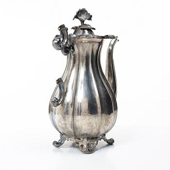 A Swedish silver coffee pot, mark of Christian Hammer, Stockholm 1856.