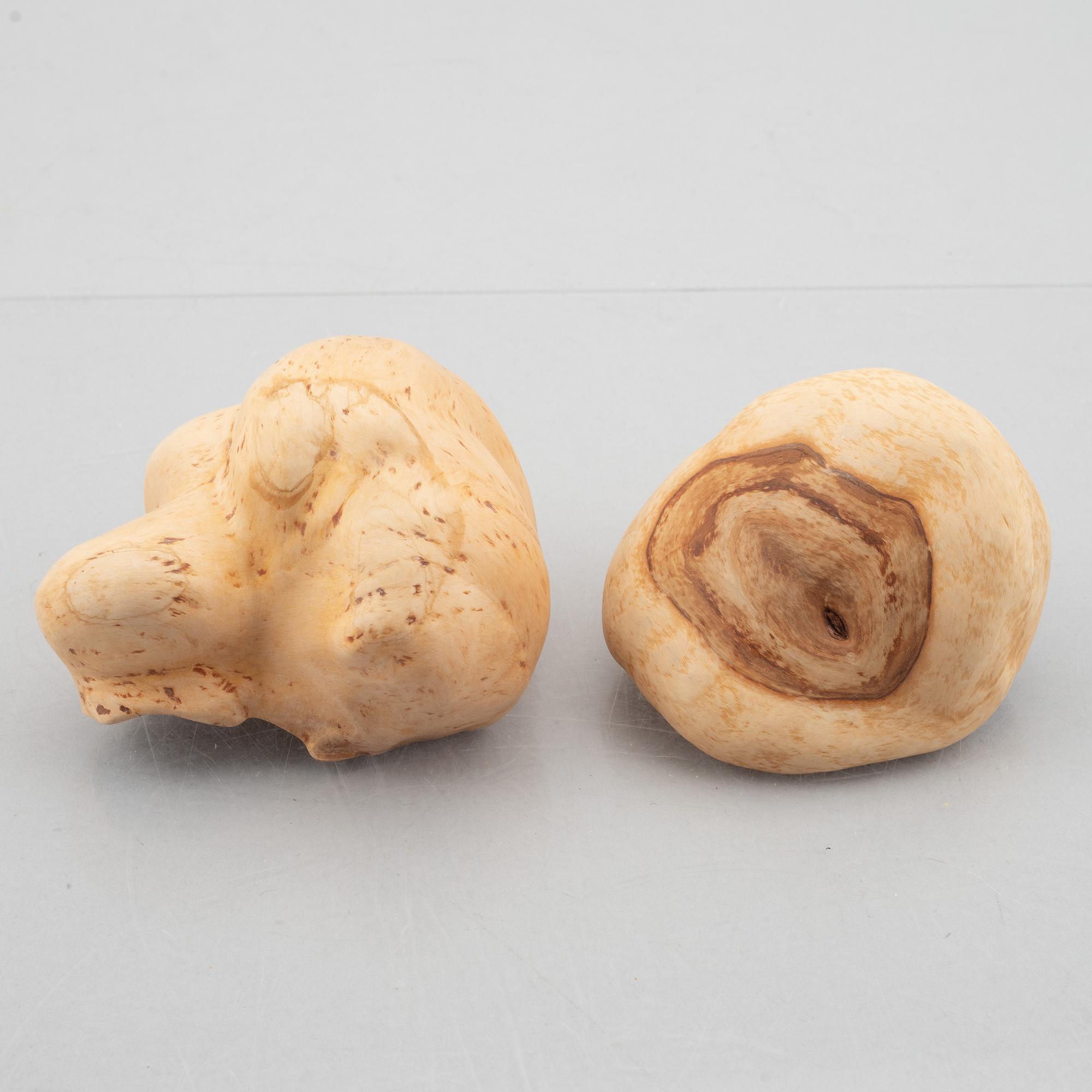 Ten carved burl wood bowls and cups, Sweden, 20th century.