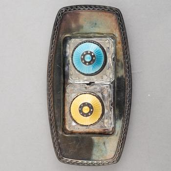 Salt- och pepparströare, 12 st, silver och glas, Norge, 1900-talets första hälft.