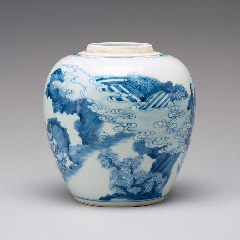 A blue and white jar, Qing dynasty, Kangxi (1662-1722).