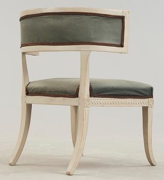 A late Gustavian circa 1800 klismos armchair.