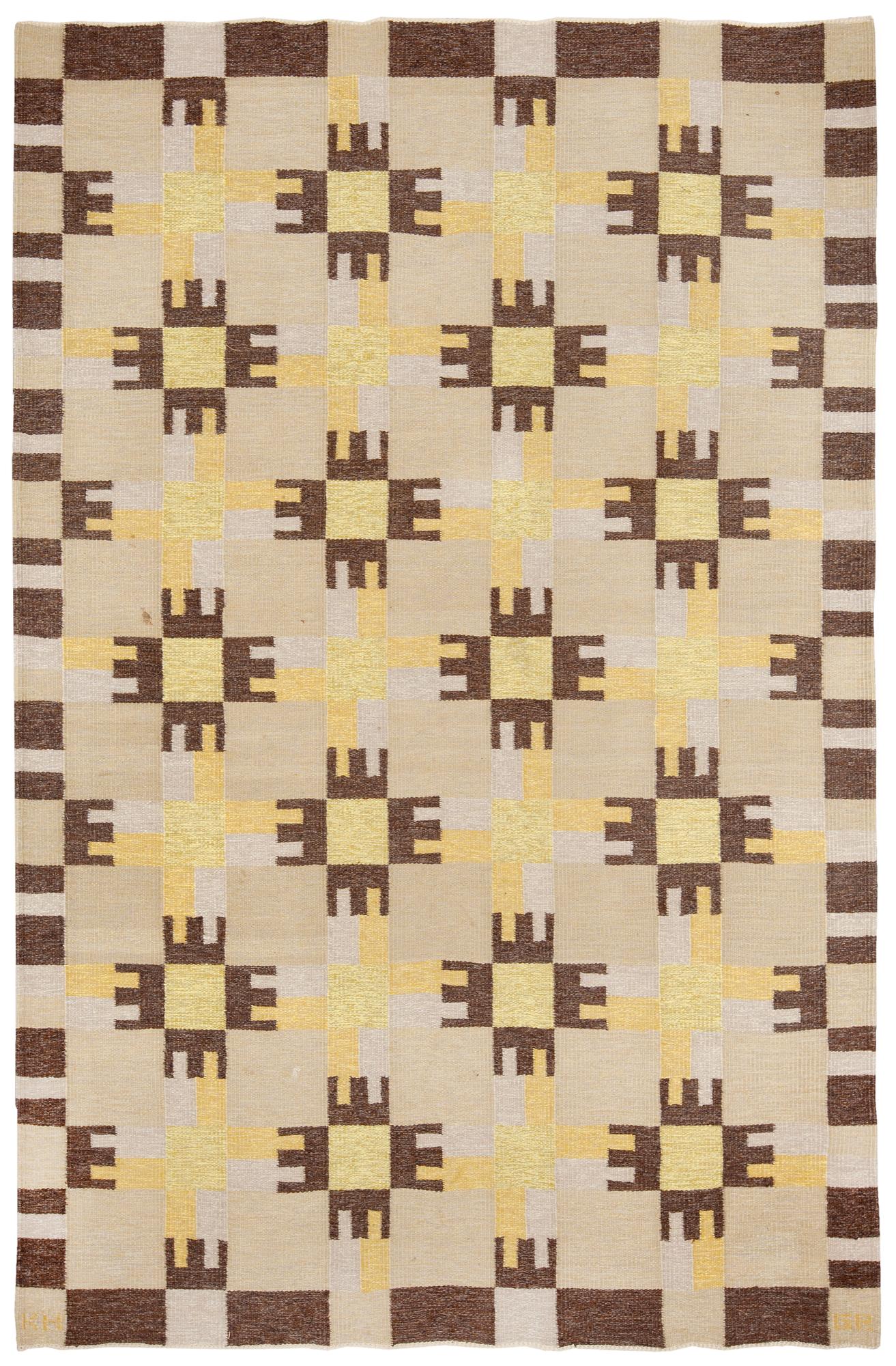 CARPET. Rölakan (flat weave). 303,5 x 195 cm. Signed KH GR. Sweden around mid 20th century.