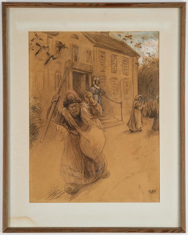 Georg Pauli, charcoal drawing, signed.