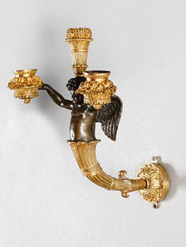 VÄGGLAMPETTER, 1 par, empire, 1800-talets första hälft.