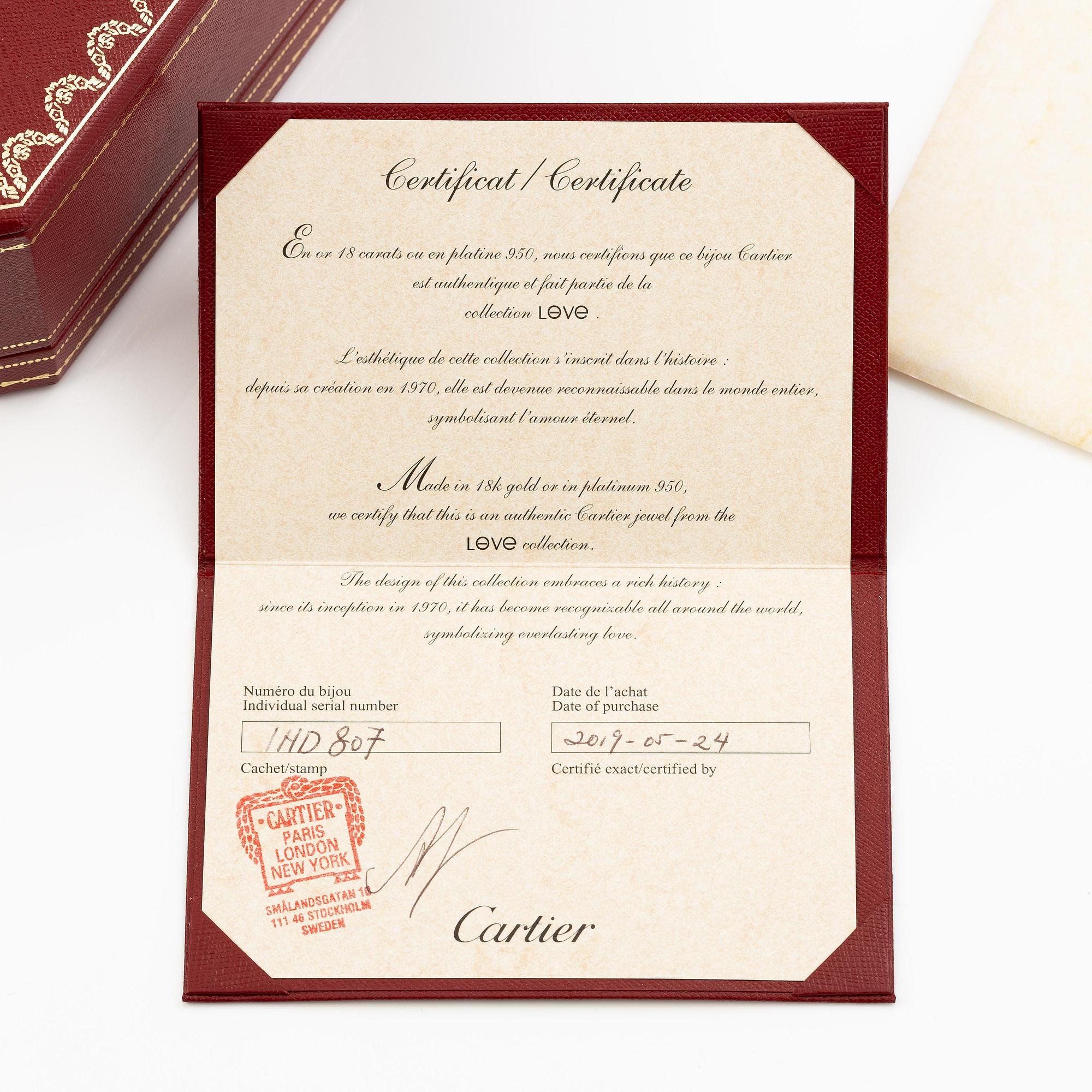 Cartier armband "Love" 18K vitguld med fyra runda briljantslipade diamanter.