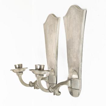 Astrid Aagesen, A pair of pewter Swedish Gracewall sconces, Helsingborg 1920s.