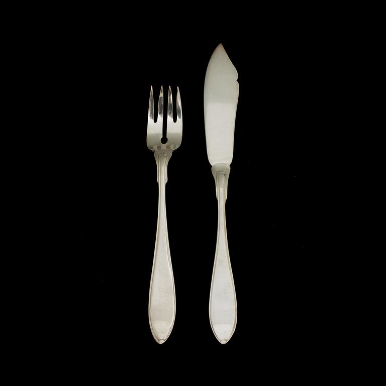FISKBESTICK, 24 delar, nysilver, 1900-tal.