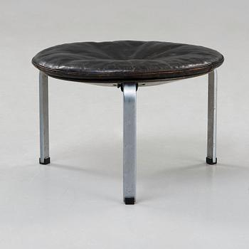 Poul Kjaerholm, a 'PK-33' steel and black leather stool, E Kold Christensen, Denmark 1960's.