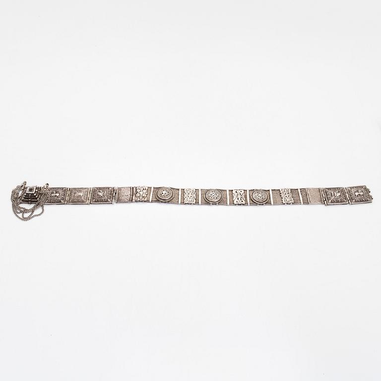 A late 19th-century silver belt, Tamil Nadu, South India.