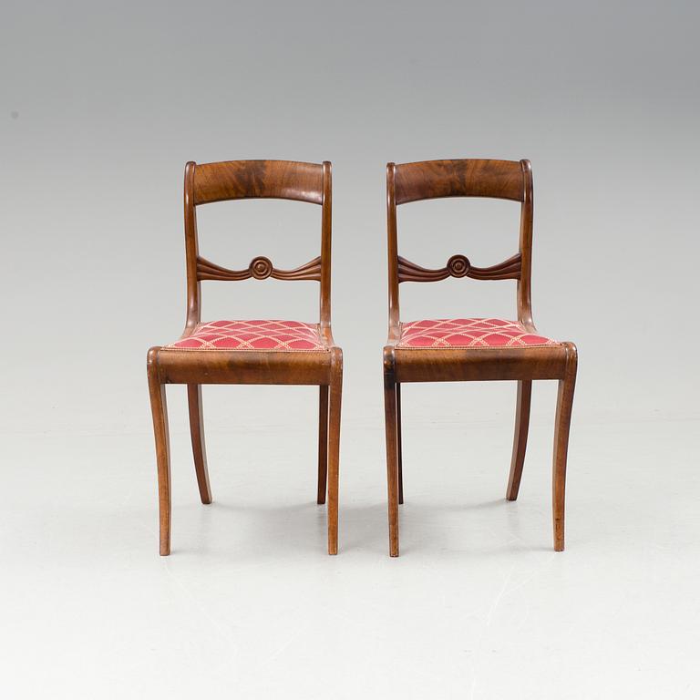 A pair of Karl Johan mahogany chairs first half of the 19th century.