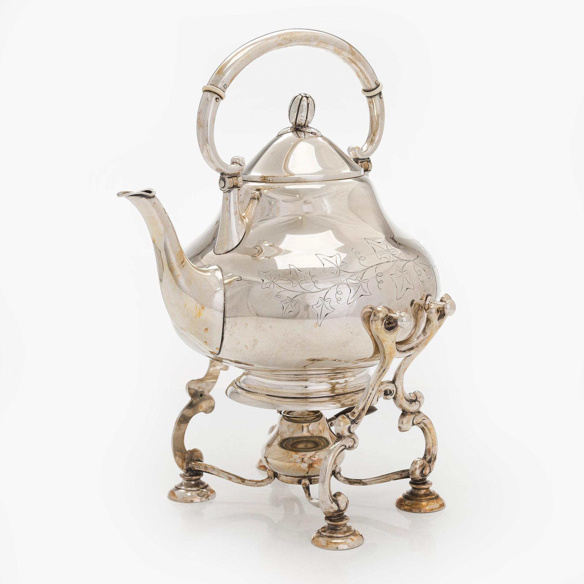 Carl J.S. Möinichen, kanna med rechaud, silver, Köpenhamn, Danmark 1916.