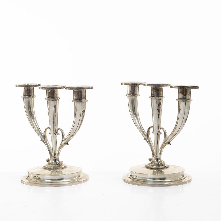 Candelabra, a pair, silver, A Frisch, Norway, first half of the 20th century.