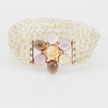 ARMBAND, förgyllt silver, bl a diamanter och rosenkvarts.